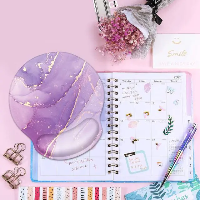 Alt view image 2 of 7 - Ergonomic Mouse Pad with Wrist Support, Cute Round Mouse Mat, Non-Slip Rubber Base Mousepad for Laptop, Office School Mouse Pad Easy Typing & Pain Relief, Purple Marble