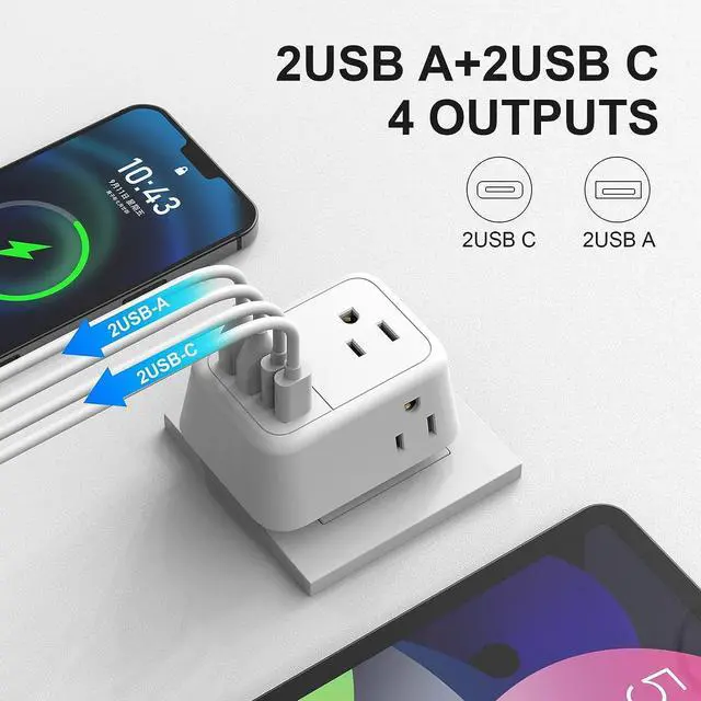 Alt view image 2 of 7 - Travel Plug Adapter with 4 AC Outlets and 4 USB Ports - European and International Power Adapter, Type C Plug Adapter Travel Essentials to Most Europe EU Spain Italy France Germany