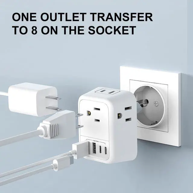 Alt view image 5 of 7 - Travel Plug Adapter with 4 AC Outlets and 4 USB Ports - European and International Power Adapter, Type C Plug Adapter Travel Essentials to Most Europe EU Spain Italy France Germany