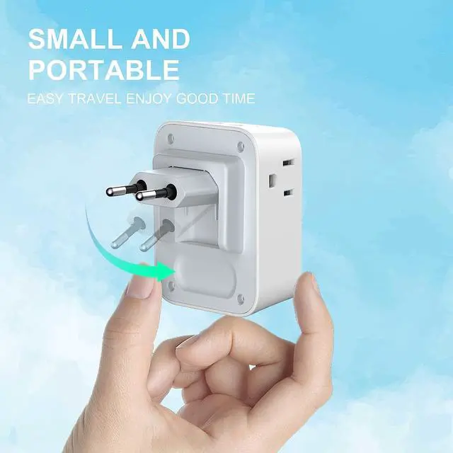 Alt view image 3 of 7 - Travel Plug Adapter with 4 AC Outlets and 4 USB Ports - European and International Power Adapter, Type C Plug Adapter Travel Essentials to Most Europe EU Spain Italy France Germany