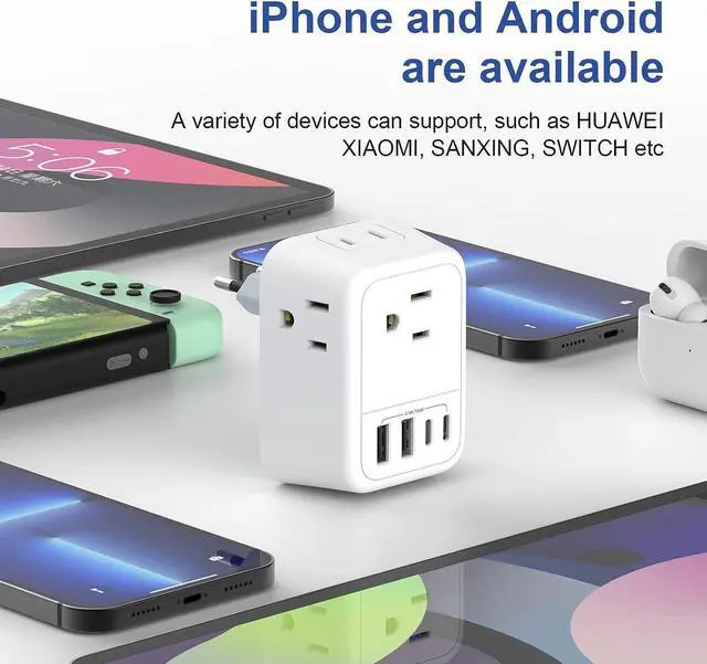Alt view image 6 of 7 - Travel Plug Adapter with 4 AC Outlets and 4 USB Ports - European and International Power Adapter, Type C Plug Adapter Travel Essentials to Most Europe EU Spain Italy France Germany