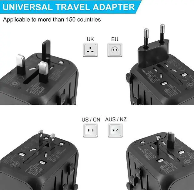 Alt view image 6 of 7 - Universal Travel Adapter, HITRENDS International Power Adapter, All in One Wall Outlet Adaptor Charger with High Speed 2.4A 3USB & 3.0A Type-C, Worldwide Travel Plug Adapter for US European UK AUS