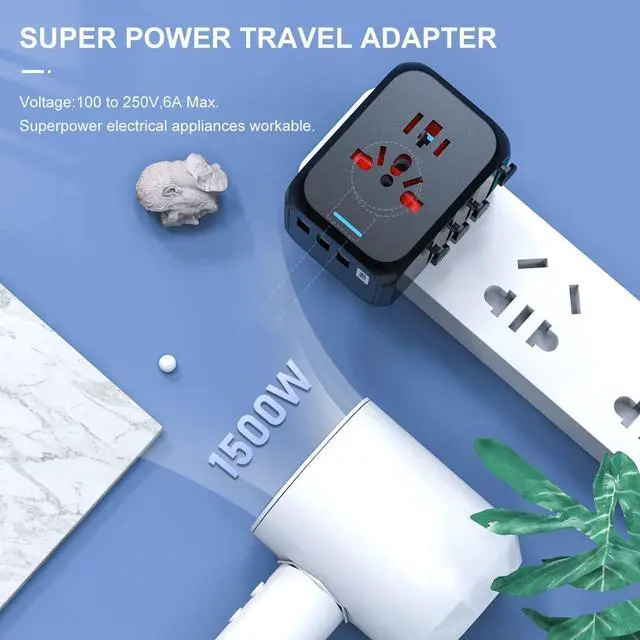 Alt view image 4 of 7 - Universal Travel Adapter, HITRENDS International Power Adapter, All in One Wall Outlet Adaptor Charger with High Speed 2.4A 3USB & 3.0A Type-C, Worldwide Travel Plug Adapter for US European UK AUS