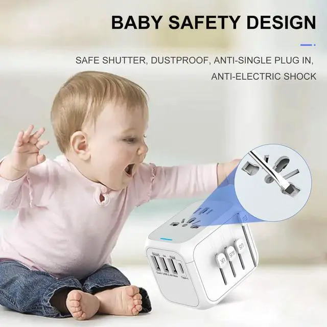 Alt view image 7 of 7 - Universal Travel Adapter, HITRENDS International Power Adapter, All in One Wall Outlet Adaptor Charger with High Speed 2.4A 3USB & 3.0A Type-C, Worldwide Travel Plug Adapter for US European UK AUS