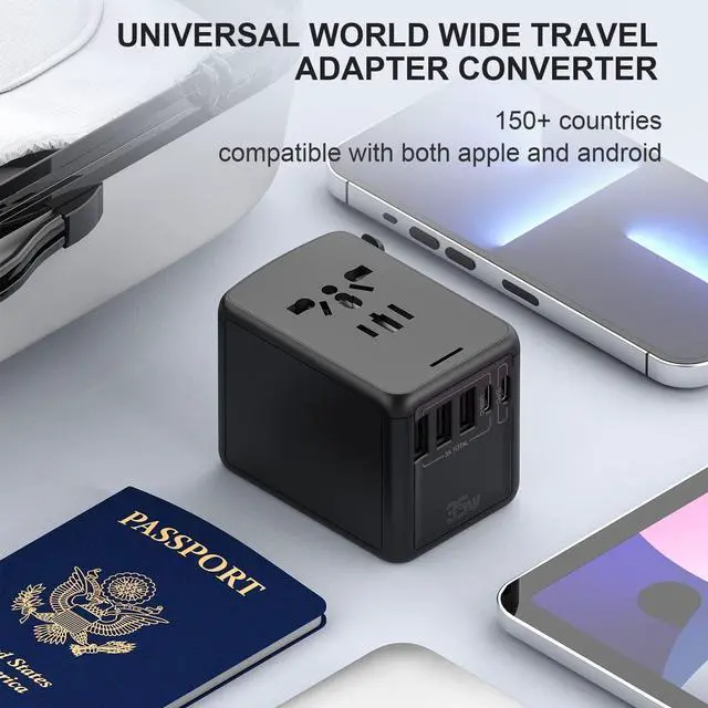 Alt view image 2 of 7 - Universal Travel Adapter, MKSENSE International Power Plug Adapter with 3 USB Ports & 2 Type-C Port (5V/3A), PD 35W, 4 AC Outlet Adaptor Charger for US to Most of Europe Iceland Spain Italy France