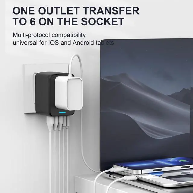 Alt view image 4 of 7 - Universal Travel Adapter, MKSENSE International Power Plug Adapter with 3 USB Ports & 2 Type-C Port (5V/3A), PD 35W, 4 AC Outlet Adaptor Charger for US to Most of Europe Iceland Spain Italy France