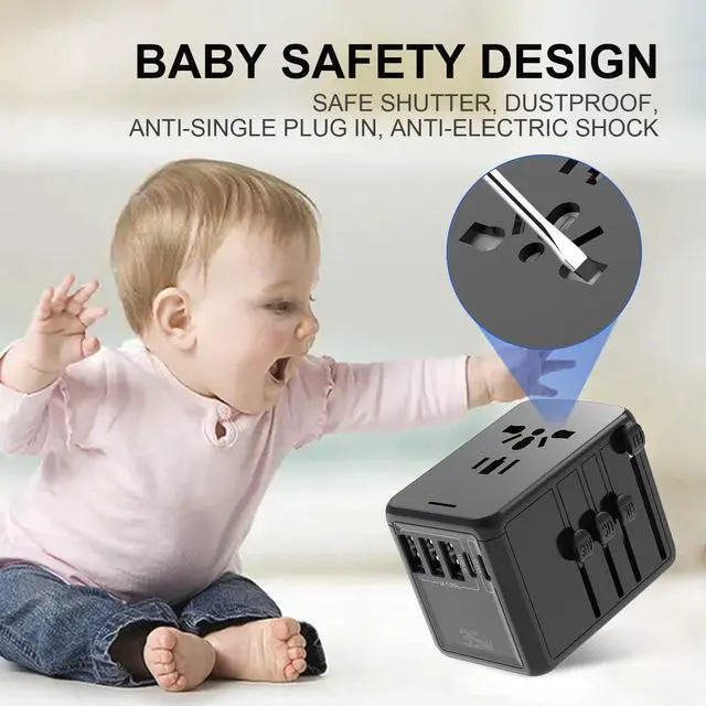 Alt view image 6 of 7 - Universal Travel Adapter, MKSENSE International Power Plug Adapter with 3 USB Ports & 2 Type-C Port (5V/3A), PD 35W, 4 AC Outlet Adaptor Charger for US to Most of Europe Iceland Spain Italy France