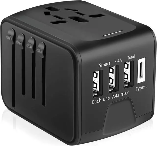 Main image of International Travel Adapter, All in One Power Adapter with High Speed 3 USB & Type C Travel Charger,European Adapter, Universal AC Outlet Plugs for EU UK AU US Asia 200+ Countries, Black