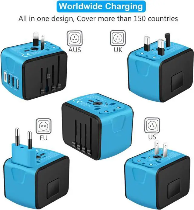 Alt view image 3 of 7 - SAUNORCH Universal International Travel Power Adapter W/High Speed 2.4A USB, 3.0A Type-C Wall Charger, European Adapter, Worldwide AC Outlet Plugs Adapters for Europe, UK, US, AU, Asia