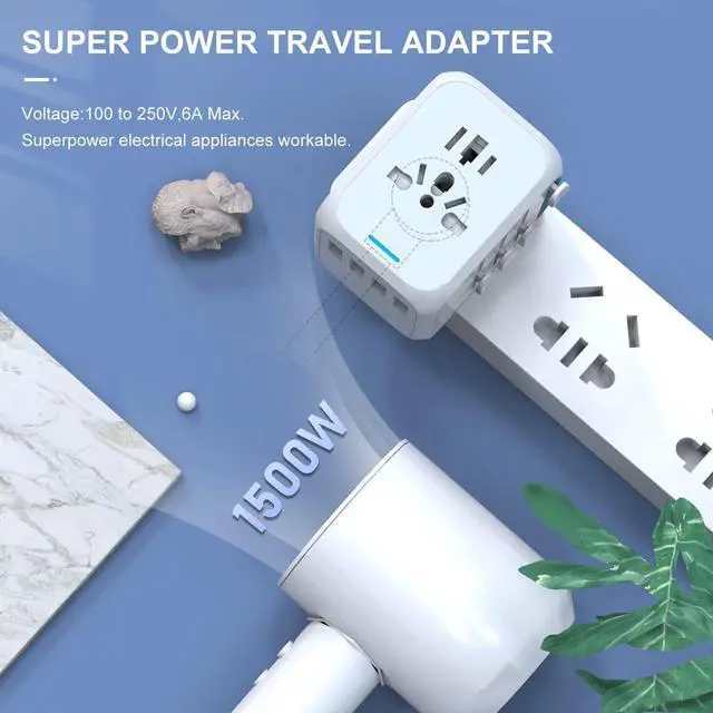 Alt view image 4 of 7 - Universal Travel Adapter, HITRENDS International Power Adapter, All in One Wall Outlet Adaptor Charger with High Speed 2.4A 3USB & 3.0A Type-C, Worldwide Travel Plug Adapter for US European UK AUS