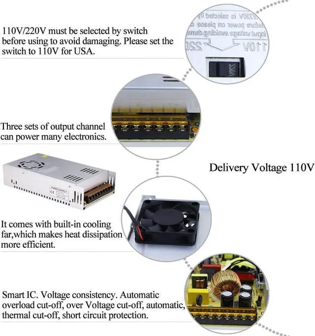 Alt view image 3 of 7 - Versatile 12V 30A Power Supply - 360W Universal Regulated Switching AC to DC Converter for LED Strips, CCTV, Radios, Computers - Supports AC110V/220V Input