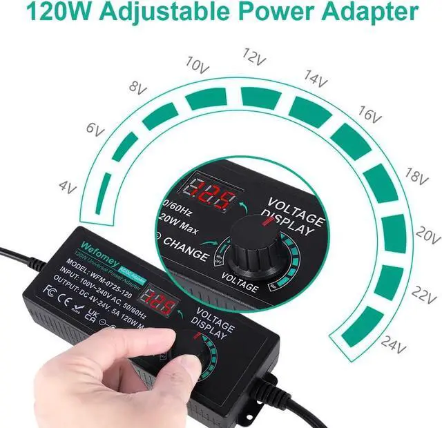 Alt view image 2 of 7 - 120W Universal Power Supply Adjustable DC 3V ~ 24V Variable Switching AC/DC Adapter 100V-240V AC to DC 24V 5A Converter with 14 Tips & Polarity Converter - 5000mA Max
