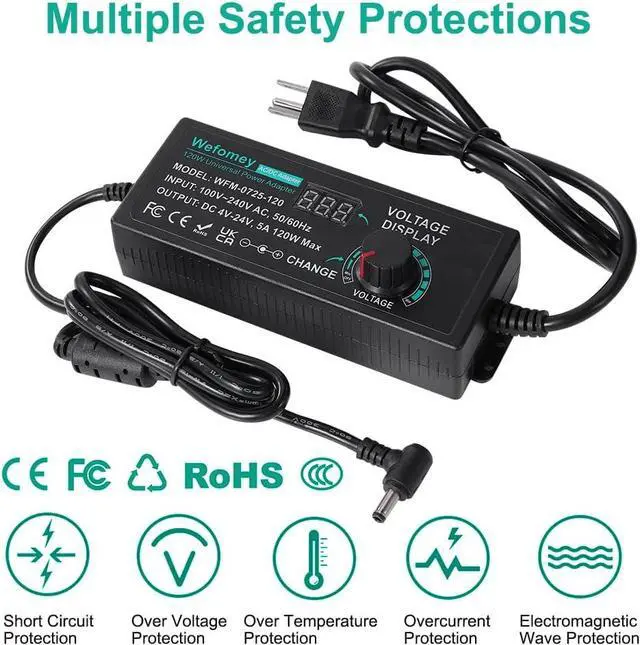 Alt view image 4 of 7 - 120W Universal Power Supply Adjustable DC 3V ~ 24V Variable Switching AC/DC Adapter 100V-240V AC to DC 24V 5A Converter with 14 Tips & Polarity Converter - 5000mA Max