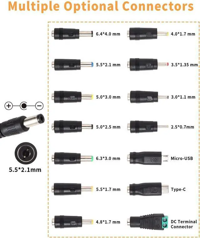Alt view image 4 of 7 - 3V~24V 120W 5A Adjustable DC Power Supply AOYADAISU Universal Power Adapter with 14 Tips & Polarity Converter, 100-240V 50-60Hz Variable AC to DC Power Converter for LED Strip Light Camera 5000mA