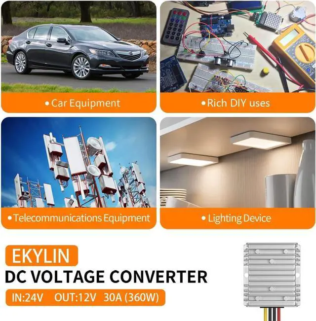 Alt view image 3 of 6 - 24V to 12V Converter, Step Down Converter 30A 360W for Heavy Duty Truck, Car, Vehicle, Boat, Solar System (DC15-40V Inputs)