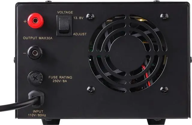 Alt view image 3 of 4 - Universal Compact Bench Power Supply- 30 Amp Regulated Home Lab Benchtop AC-to-DC Converter 13.8 Volt/9-15Volt, Cooling Fan, Screw Type Terminals - Jesverty SPS-30II
