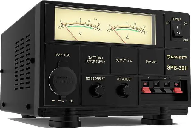 Main image of Universal Compact Bench Power Supply- 30 Amp Regulated Home Lab Benchtop AC-to-DC Converter 13.8 Volt/9-15Volt, Cooling Fan, Screw Type Terminals - Jesverty SPS-30II