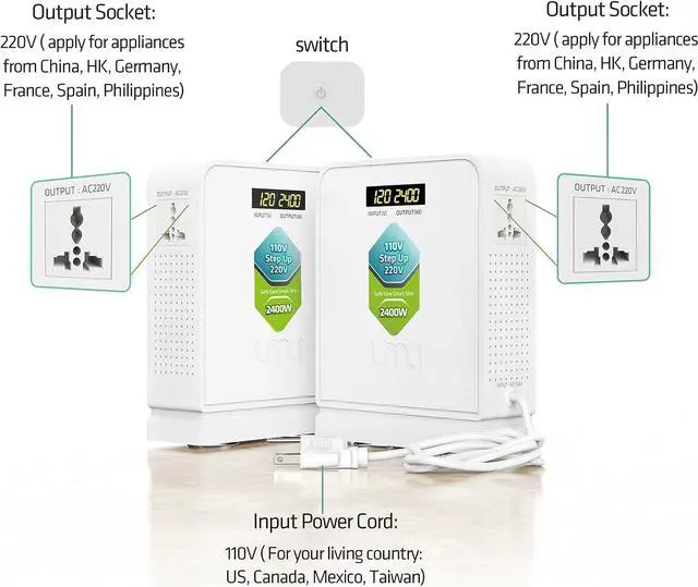 Alt view image 4 of 7 - 2400W Step Up Voltage 110v to 220v Converter, Heavy Duty Power Converter 110v to 220v, Power Transformer for Large Capacity Device, Step Up 110v to 220v - Converter for Europe Appliance