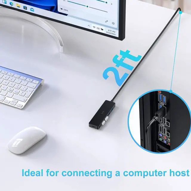 Alt view image 4 of 7 - Aceele USB Hub 3.0 Splitter with 2ft Extension Long Cable Cord