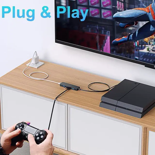 Alt view image 7 of 7 - Aceele USB Hub 3.0 Splitter with 2ft Extension Long Cable Cord