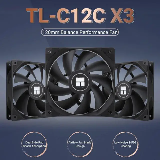 Alt view image 2 of 5 - T TL-C12C X3 CPU Fan 120mm Case Cooler Fan, 4pin PWM Silent Computer Fan with S-FDB Bearing Included, up to 1550RPM Cooling Fan3 Quantities