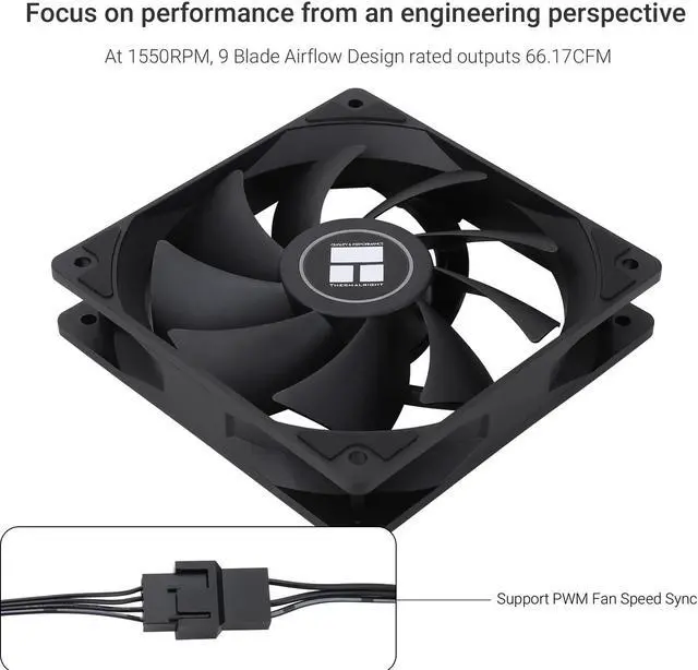 Alt view image 3 of 5 - T TL-C12C X3 CPU Fan 120mm Case Cooler Fan, 4pin PWM Silent Computer Fan with S-FDB Bearing Included, up to 1550RPM Cooling Fan3 Quantities