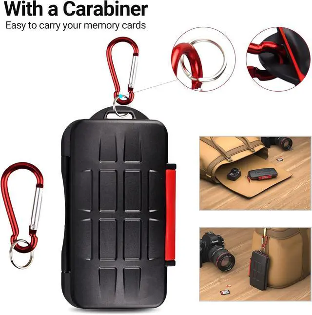 Alt view image 4 of 7 - Kiorafoto IPX5 Water-Resistant SD Card Case Holder with 12 Slots | Anti-Shock,Durable,SD SDHC SDXC Memory Card Storage Protector Wallet,Hard Shell with Rubber Interior,Includes Carabiner