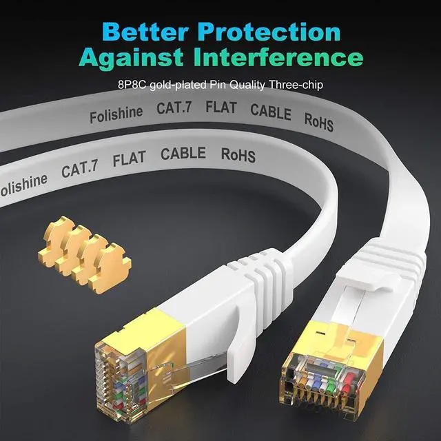 Alt view image 3 of 7 - Cat 7 Ethernet Cable 100 ft High Speed, Flat Internet Network LAN Wire, Long Shielded Patch Cord for Modem, Switch, Router, Xbox, Faster Than Cat5e/Cat5/Cat6/Cat6e,  100 feet, Free Cable Clips