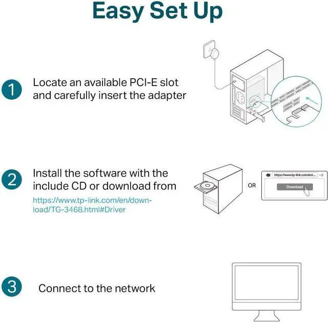 Alt view image 4 of 5 - 10/100/1000Mbps Gigabit Ethernet PCI Express Network Card (TG-3468) PCIE Network Adapter Network Card Ethernet Card for PC Win10/11 Supported