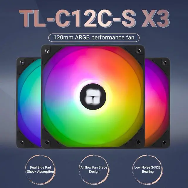 Alt view image 2 of 7 - T TL-C12C-S CPU Fan 120mm ARGB Case Cooler Fan, 4pin PWM Silent Computer Fan with S-FDB Bearing Included, up to 1550RPM Cooling Fan3 Quantities