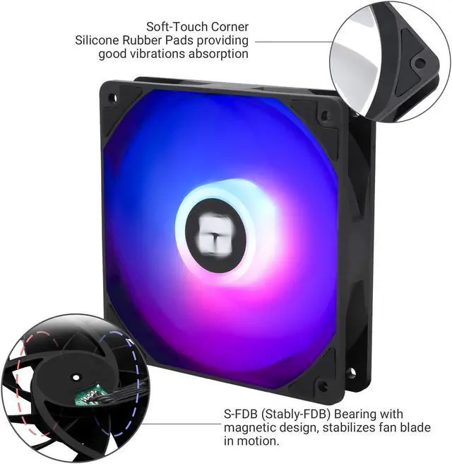 Alt view image 4 of 7 - T TL-C12C-S CPU Fan 120mm ARGB Case Cooler Fan, 4pin PWM Silent Computer Fan with S-FDB Bearing Included, up to 1550RPM Cooling Fan3 Quantities