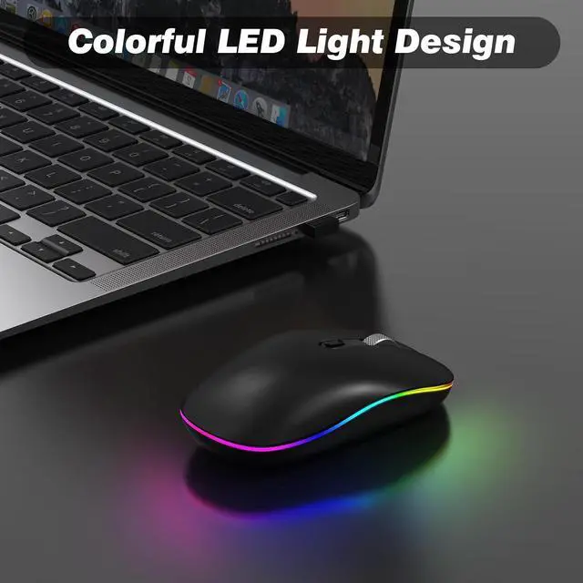 Alt view image 5 of 7 - LED Wireless Mouse with Type-c Charging Port, 2.4G Rechargeable Slim Silent Mouse with USB & Type-c Receiver, 3 Adjustable DPI for Laptop, Deskbtop, MacBook, PC (Matte Black)