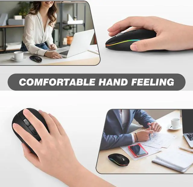 Alt view image 6 of 7 - LED Wireless Mouse with Type-c Charging Port, 2.4G Rechargeable Slim Silent Mouse with USB & Type-c Receiver, 3 Adjustable DPI for Laptop, Deskbtop, MacBook, PC (Matte Black)