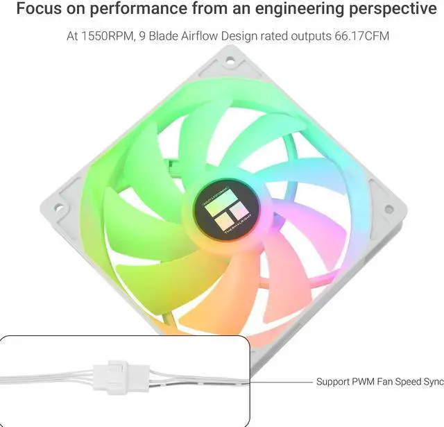 Alt view image 3 of 5 - T TL-C12CW-S X3 CPU Fan 120mm White ARGB Case Cooler Fan, 4pin PWM Silent Computer Fan with S-FDB Bearing Included, up to 1550RPM Cooling Fan3 Quantities