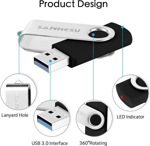 Alt view image 5 of 7 - 64GB 2 Pack USB Flash Drive 3.0 USB Memory Stick Rotating Design High Speed Thumb Drive Jump Drive with LED Light Data Storage for PC/Laptop/Car/TV and More (2 Colors: Black Blue)