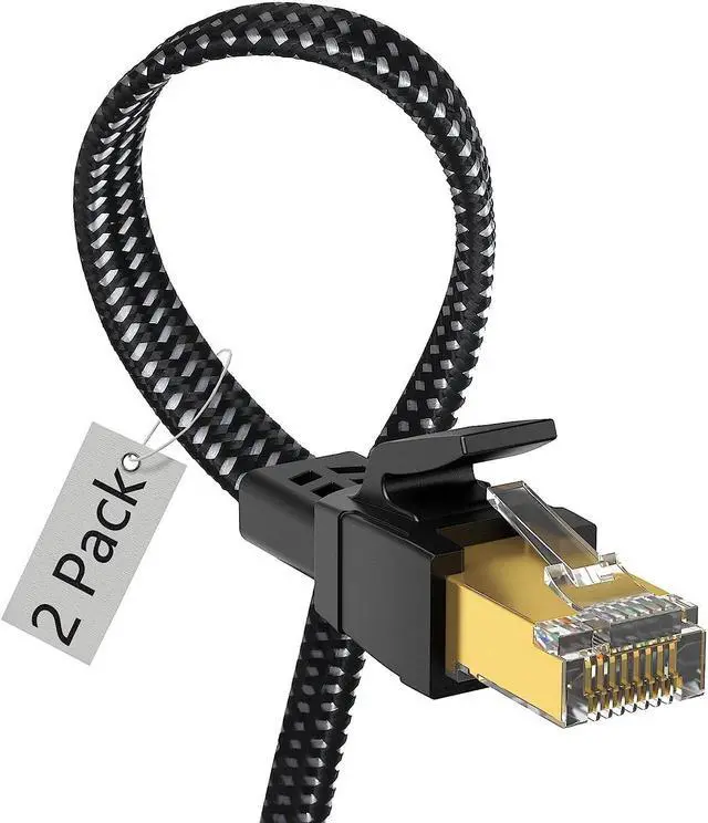 Main image of Cat 8 Ethernet Cable 6 ft 2 Pack, Nylon Braided High Speed Heavy Duty Cat8 Network LAN Patch Cord, 40Gbps 2000Mhz SFTP RJ45 Flat Cable Shielded in Wall, Indoor&Outdoor for Modem/Router/Gaming/PC