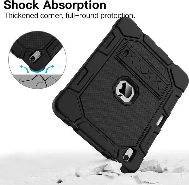 Alt view image 4 of 6 - Case for iPad (A16) 11th Generation 11 Inch 2025 / iPad 10th Generation 10.9 Inch 2022, [Built-in Pencil Holder] Heavy Duty Shockproof Rugged Protective Case, Black