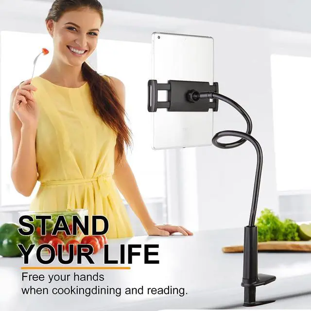 Alt view image 6 of 7 - Gooseneck Tablet Holder for Bed 4-10.5 Devices iPad Holder Stand Desk Mount Clip 30 inch Flexible Arm Clamp for iPad Mini Air Galaxy Tabs Nintendo Switch Kindle Fire Cell Phone White