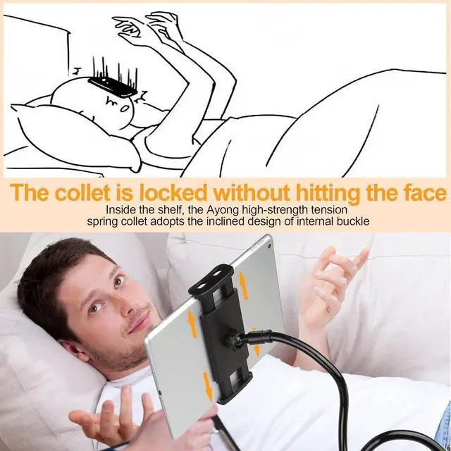 Alt view image 5 of 7 - Gooseneck Tablet Holder for Bed 4-10.5 Devices iPad Holder Stand Desk Mount Clip 30 inch Flexible Arm Clamp for iPad Mini Air Galaxy Tabs Nintendo Switch Kindle Fire Cell Phone White