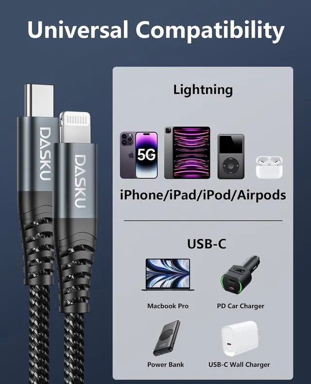 Alt view image 7 of 7 - USB C to Lightning Cable 6FT 2Pack iPhone Charger Fast Charging Nylon Braided Long [Apple MFi Certified] Type C iPhone Charging Cord Compatible with iPhone 14/13/12/11/Pro/MAX/X/8/7/iPad and More