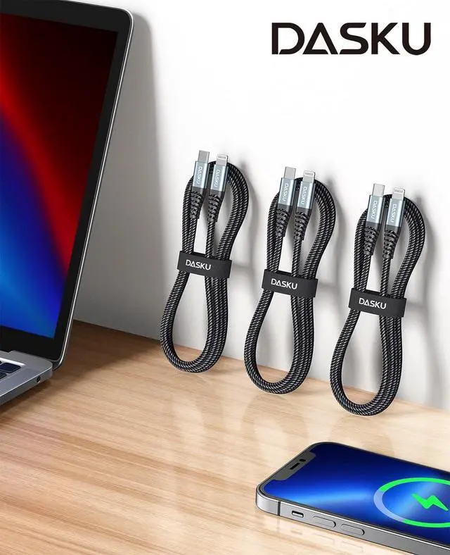 Alt view image 7 of 7 - iPhone Cable Fast Charging 6FT USB C Lightning Cable 3 Pack 6 Foot Nylon Braided Type C Lightning Cord Compatible with iPhone 14 13 12 11 Pro Max Mini 8 Plus SE iPad and More