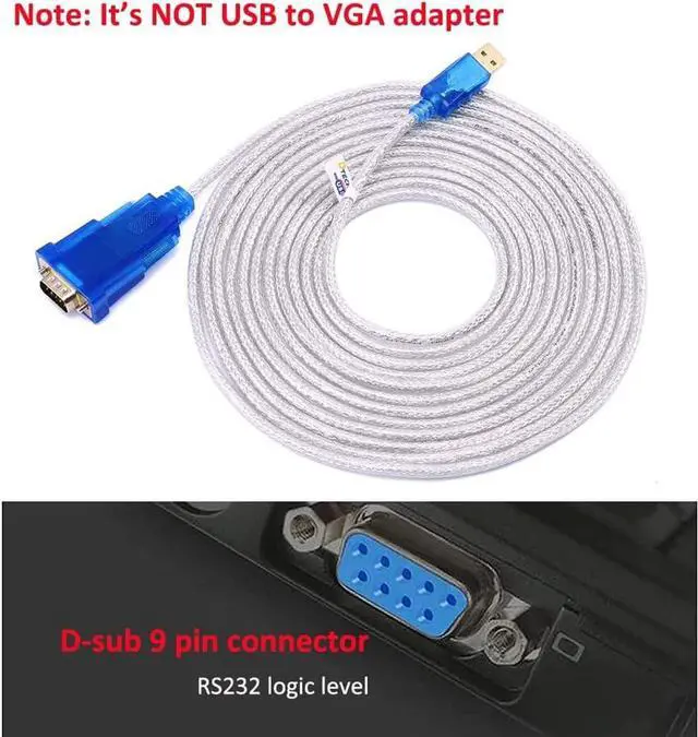 Alt view image 2 of 7 - DTech USB to Serial Adapter Cable 16 ft DB9 Male RS232 to USB Cord with FTDI Chip Supports Windows 11 10 8 7 Mac Linux (5m)
