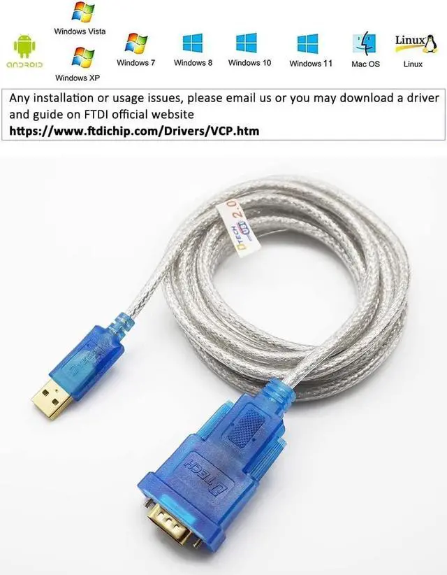 Alt view image 4 of 7 - DTech USB to Serial Adapter Cable 16 ft DB9 Male RS232 to USB Cord with FTDI Chip Supports Windows 11 10 8 7 Mac Linux (5m)