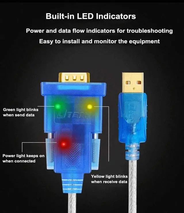 Alt view image 7 of 7 - DTech USB to Serial Adapter Cable 16 ft DB9 Male RS232 to USB Cord with FTDI Chip Supports Windows 11 10 8 7 Mac Linux (5m)