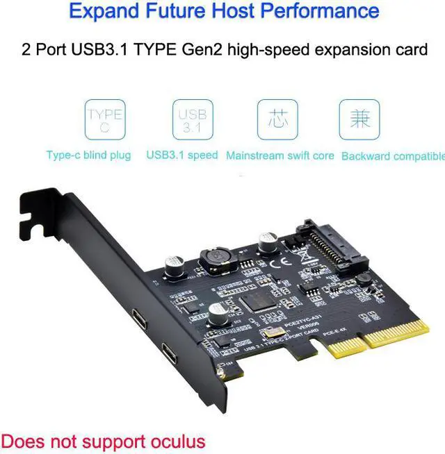 Alt view image 3 of 7 - PCI-Express 4X to USB 3.1 Gen 2 (10 Gbps) 2-Port Type C Expansion Card SATA 15Pin Connector Add On Card PCI Express USB C Card Asmedia ASM3142 Chipset (Dual Type-C Port)