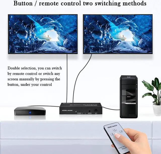 Alt view image 3 of 7 - 4K HDMI Switcher 2 in 2 out Matrix Distribution Switcher HD 3840x2160@60Hz Video Switch Audio Separation Splitter Support 3D SPDIF / 3.5mm Audio