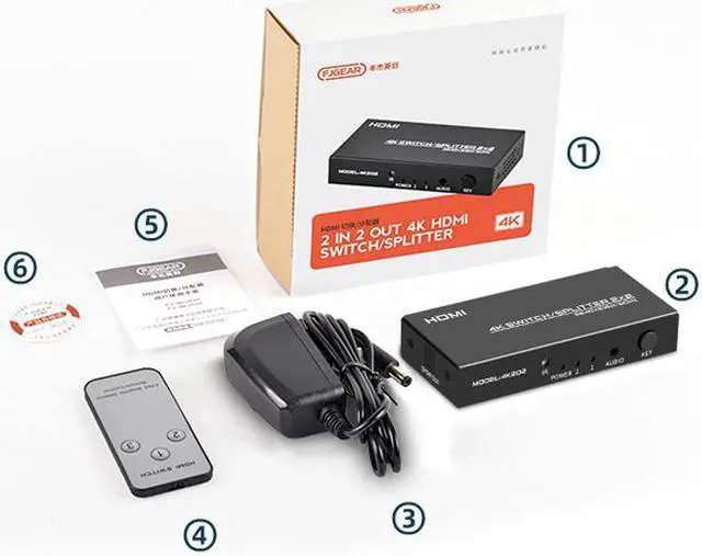 Alt view image 7 of 7 - 4K HDMI Switcher 2 in 2 out Matrix Distribution Switcher HD 3840x2160@60Hz Video Switch Audio Separation Splitter Support 3D SPDIF / 3.5mm Audio