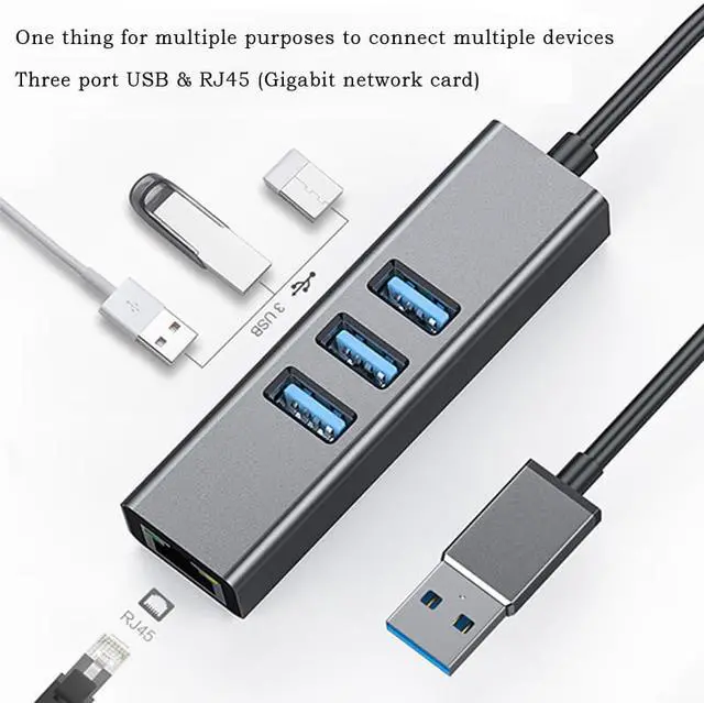 Alt view image 2 of 7 - USB to RJ45 Gigabit Network Card 10M/100M/1000M Network Adapter Drive free Expansion Dock Gigabit Computer External USB Network Card 3.0 HUB Integrator