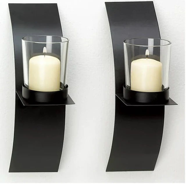 Main image of Gallery of Light Modern Matte Black Wall Candle Holder Pair
