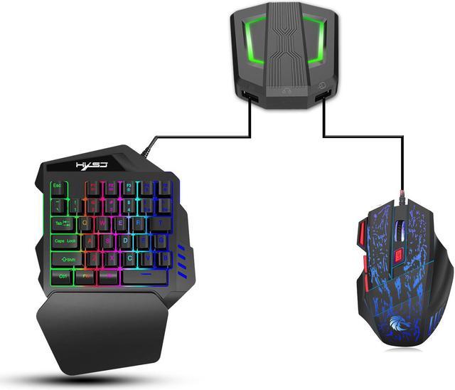 One hand mechanical backlit gaming keyboard mouse and adapter